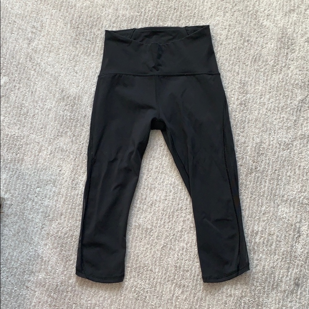 Black Cropped Leggings with Mesh at bottom